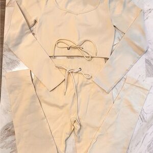 Elegant Beige Long Sleeve Jumpsuit